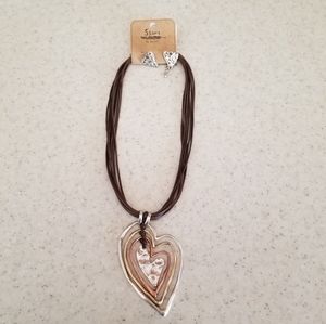 Multi-leather strand necklace/earring set